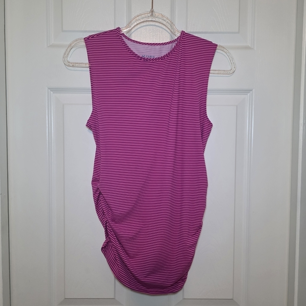 Carve Designs Tank Top Pink Striped Sleeveles Nylon Ruched Sides Women’s Medium